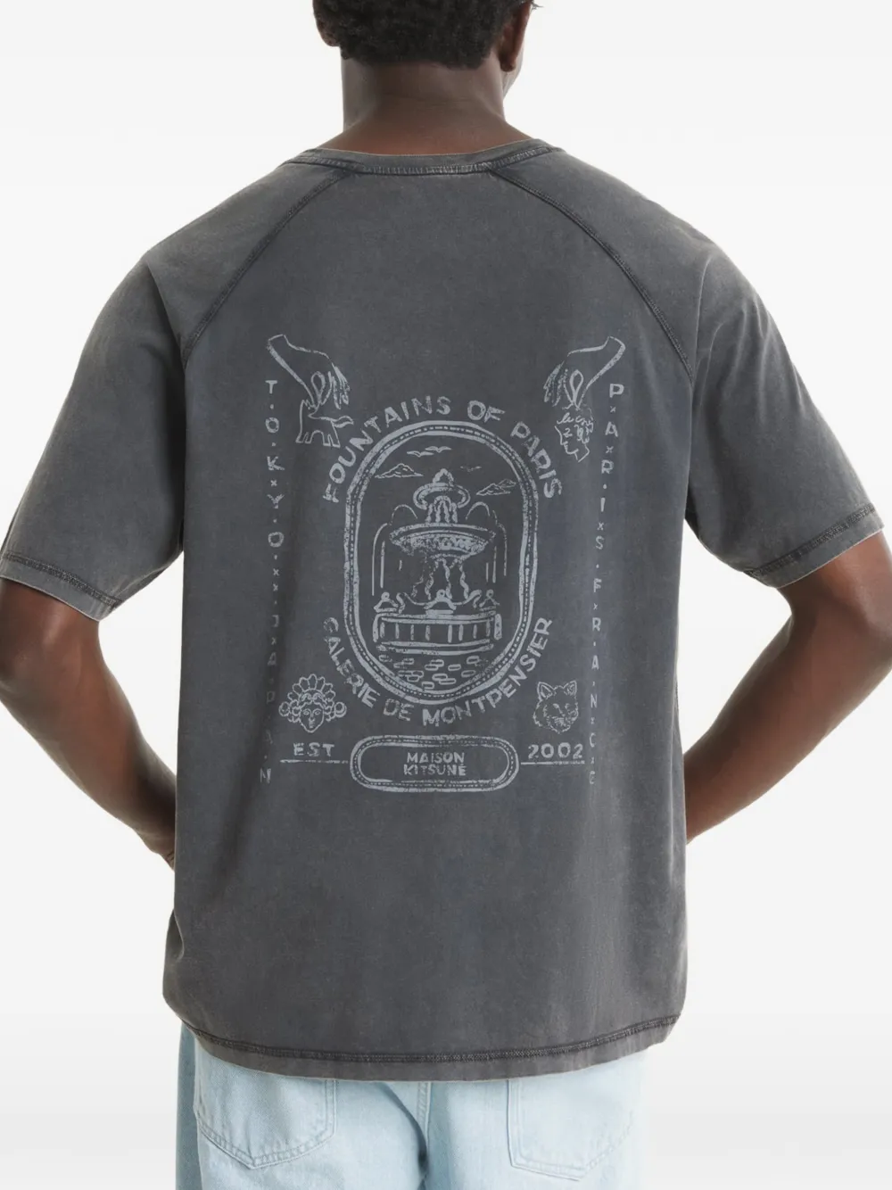 Maison Kitsuné Fountain T-shirt met print en vervaagd effect Grijs