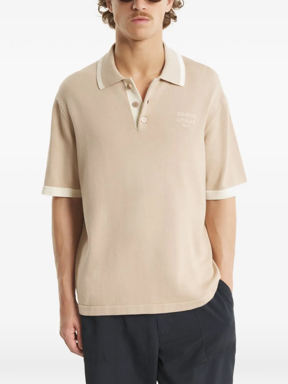 Maison Kitsuné Button-up poloshirt met contrasterende afwerking Beige