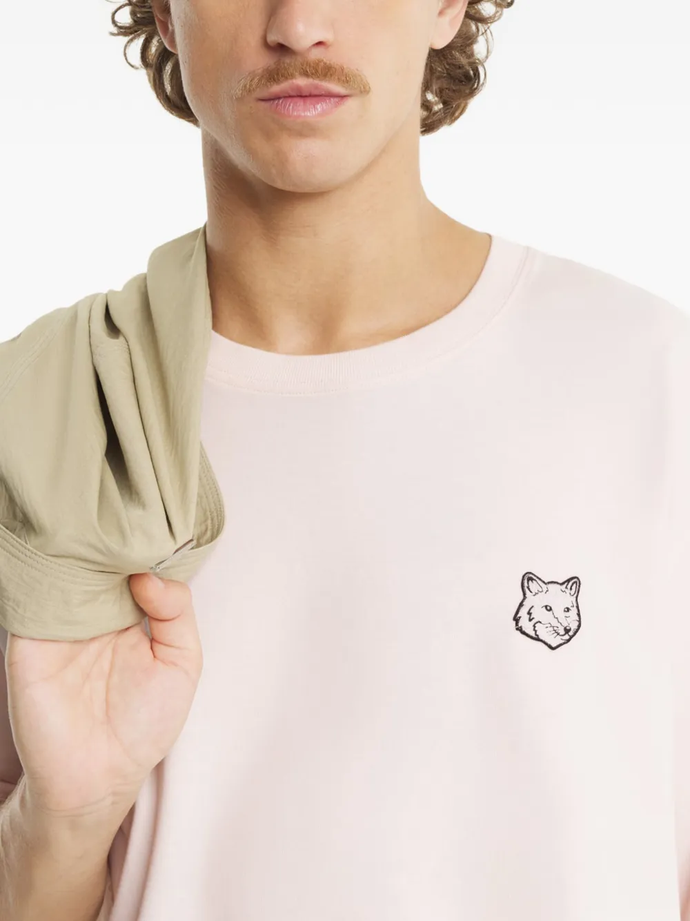 Maison Kitsuné T-shirt met ronde hals en vossenkop Roze