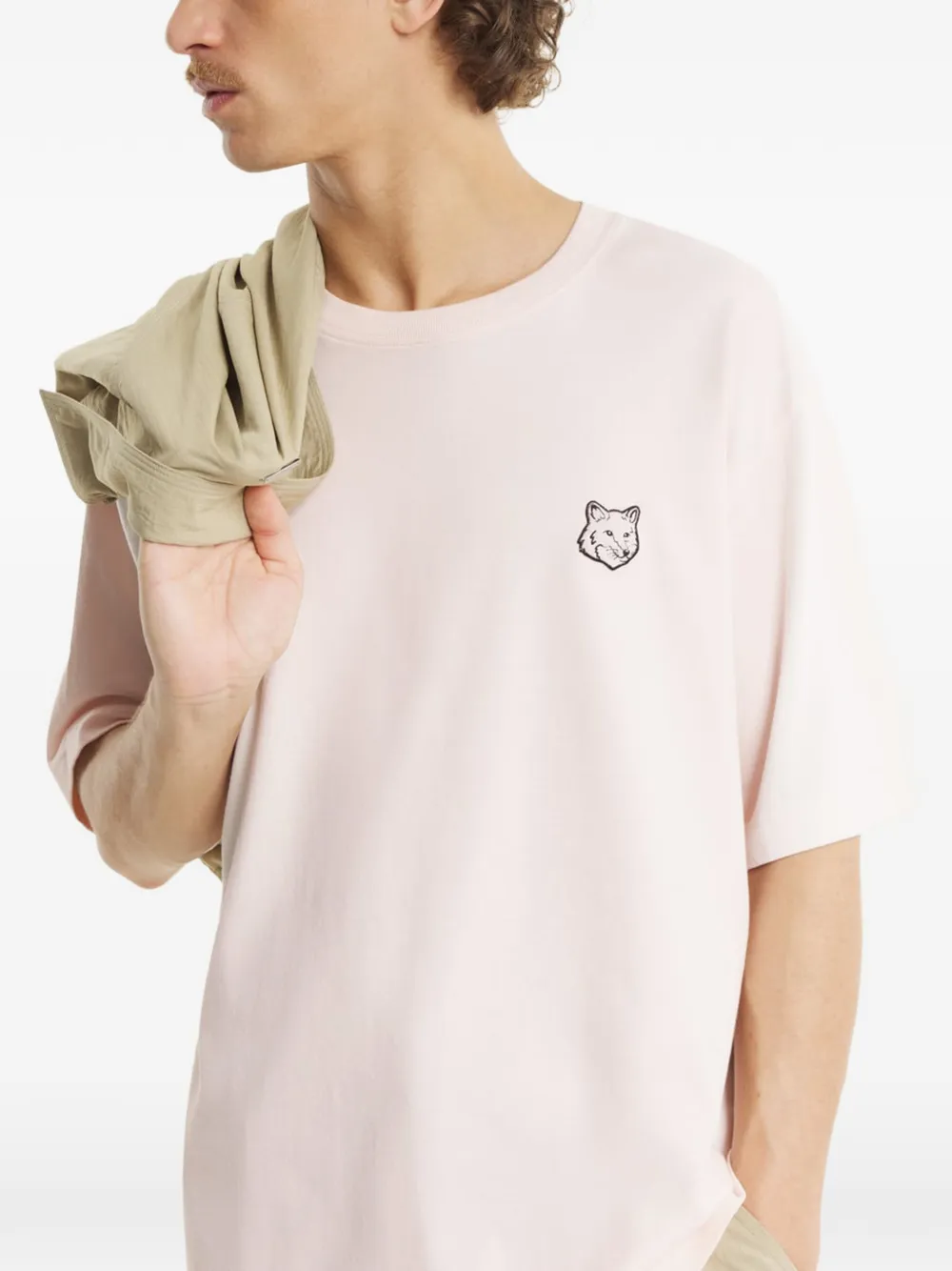 Maison Kitsuné T-shirt met ronde hals en vossenkop Roze