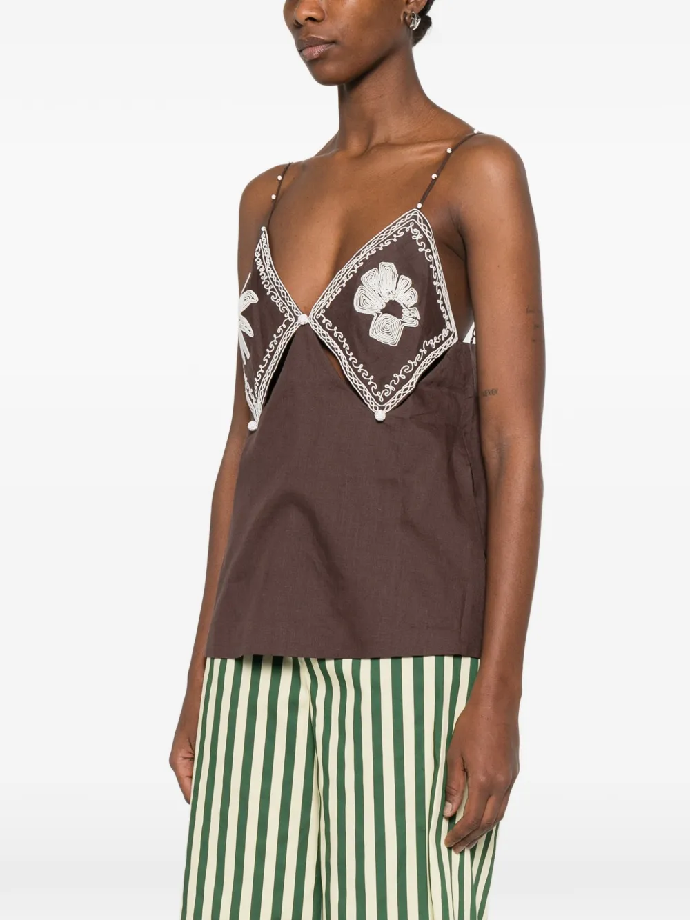  Alemais Leandra Floral-embroidered Top - Brown 