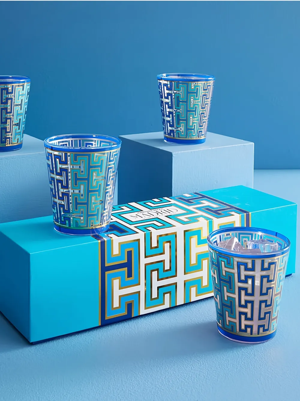  Jonathan Adler Geometric-pattern Glass (set Of Four) - Blue 