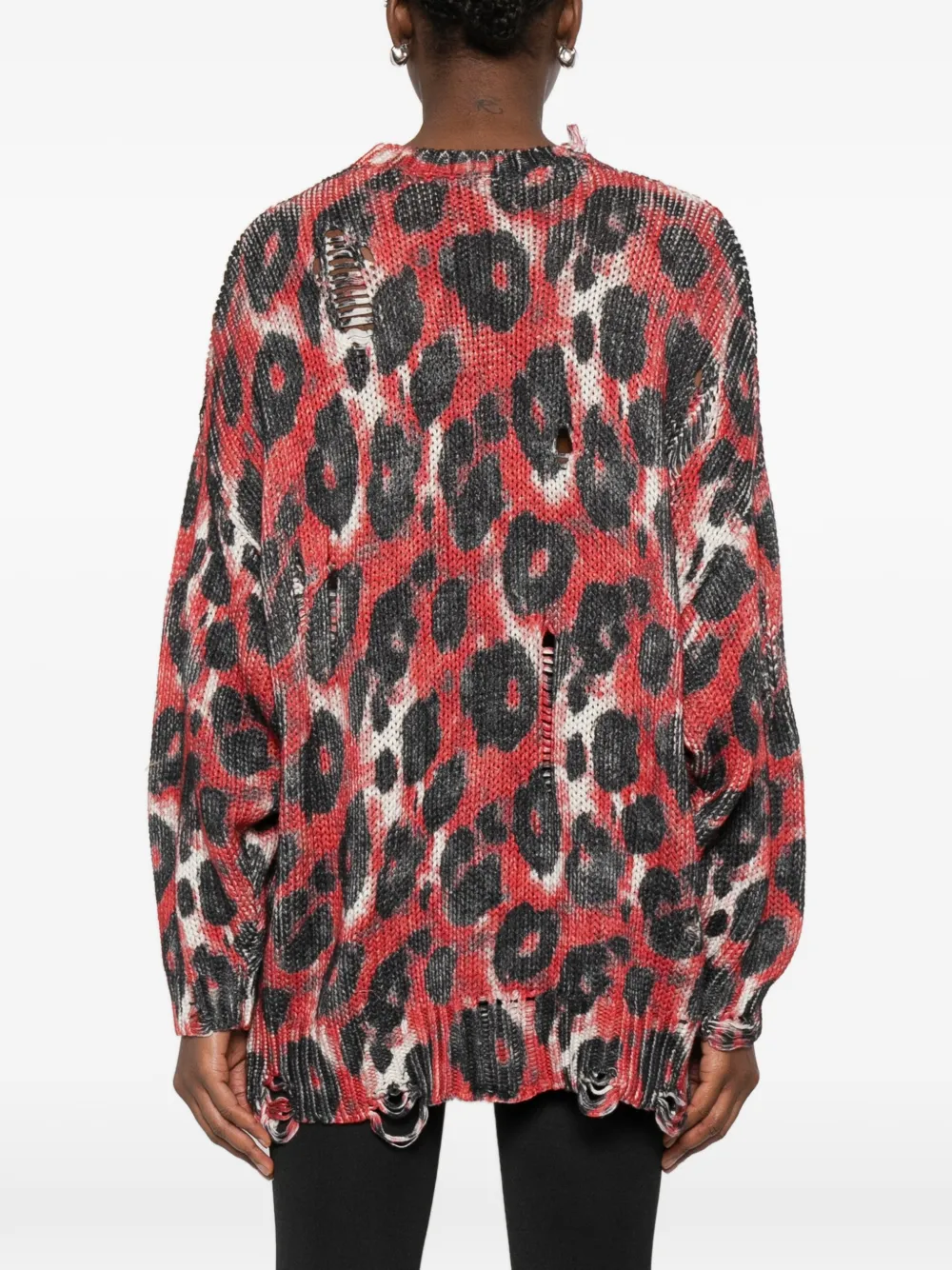 R13 Trui met luipaardprint en gerafelde afwerking Rood