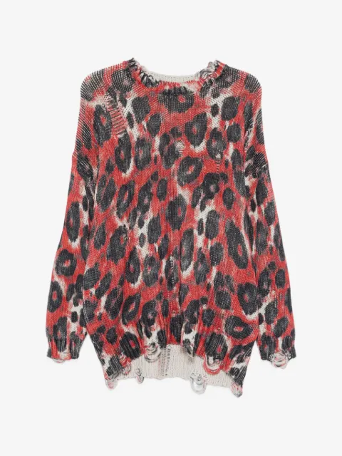 R13 distressed-trim leopard-print sweater