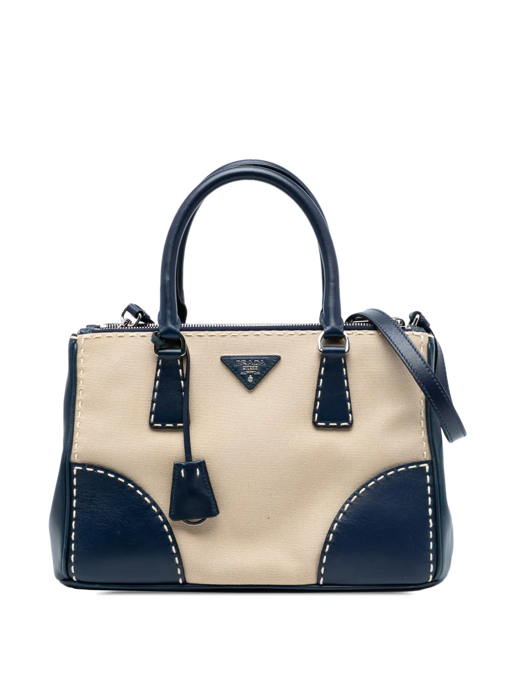 Prada Pre-Owned 2000-2025 Small Canvas and City Calf Hand Stitched Galleria Double Zip satchel - Blu