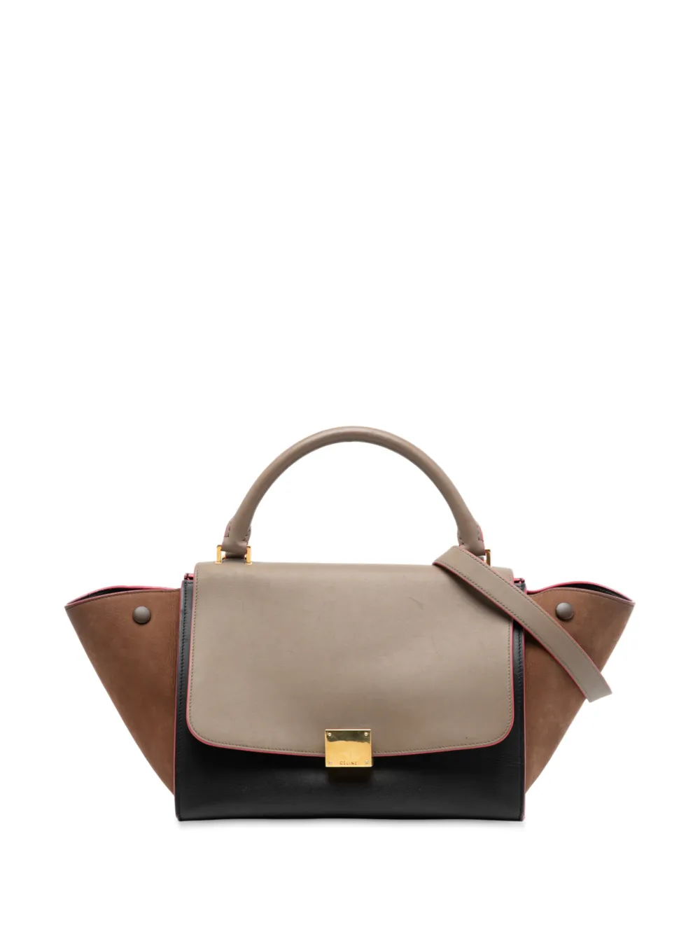 Celine Pre-Owned 2015 Small Tricolor Calfskin and Suede Trapeze satchel - Nero