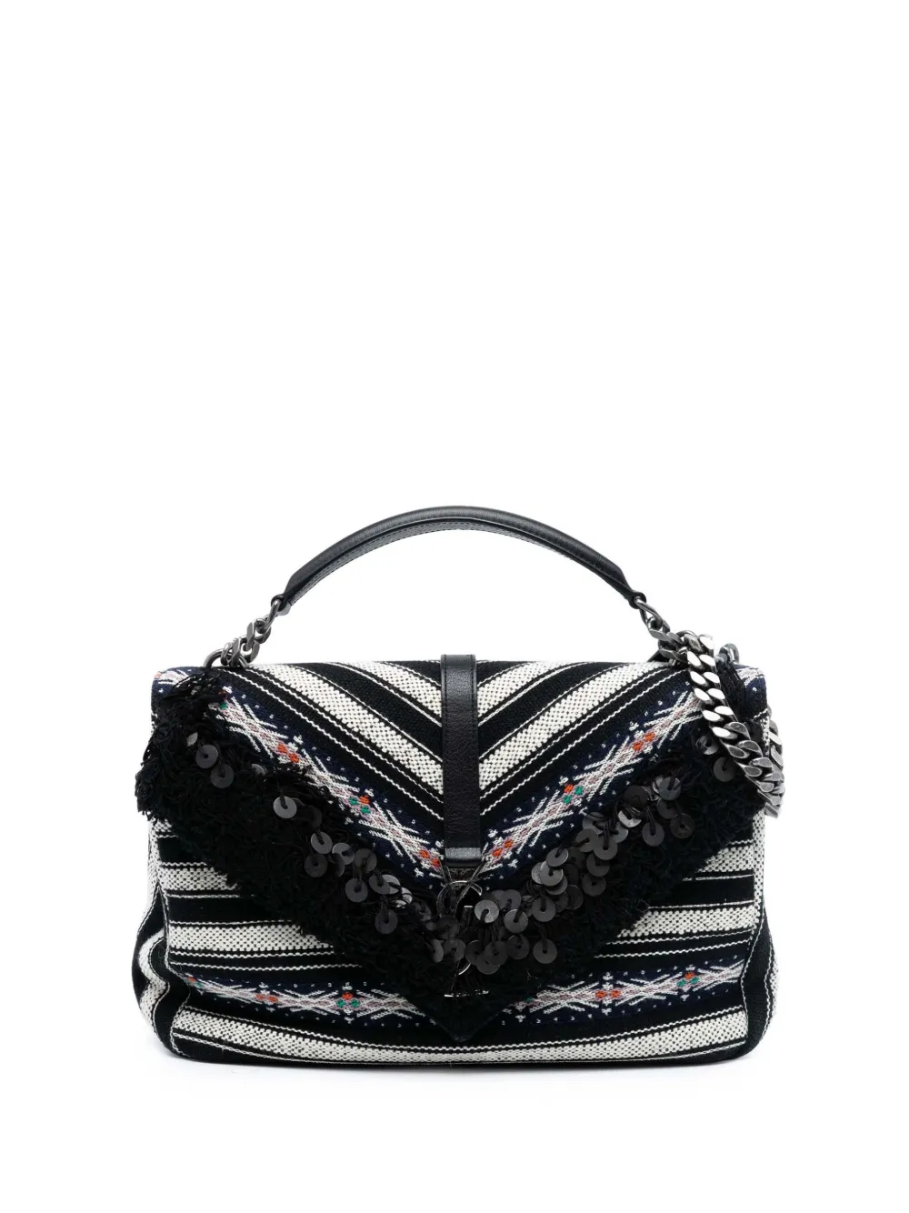 Saint Laurent Pre-Owned 2017 Large Chevron Berber Monogram College satchel - Nero