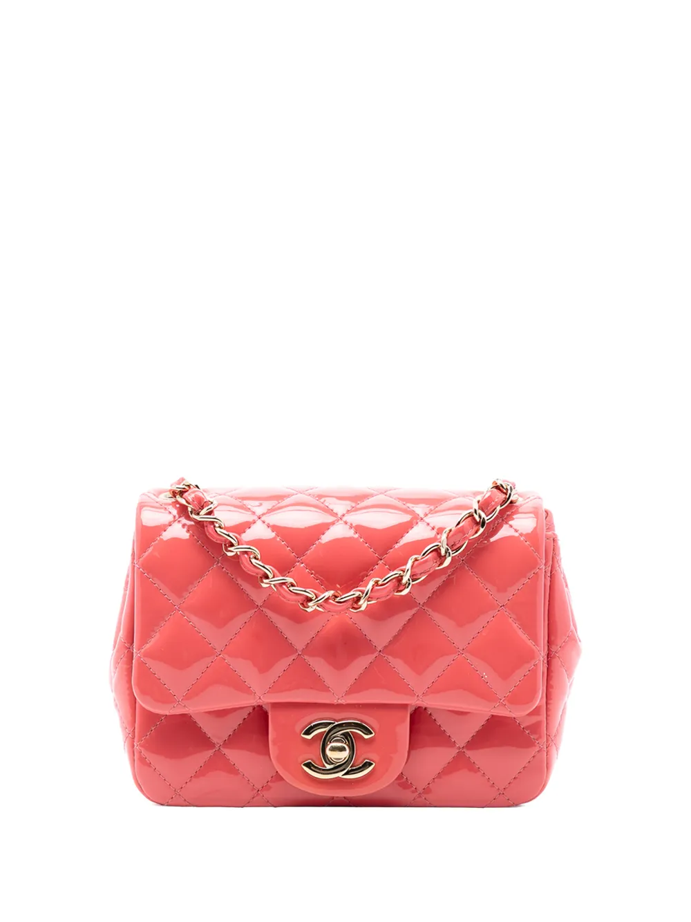 CHANEL Pre-Owned 2018 Mini Square Classic Patent Single Flap crossbody bag - Rosa