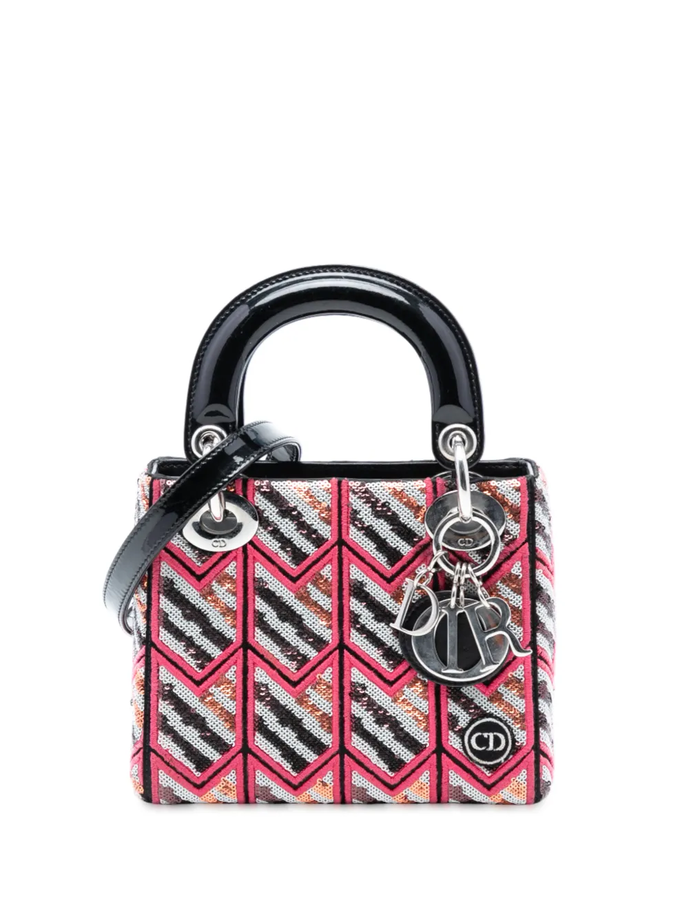 Christian Dior Pre-Owned 2015 Mini Patent Sequined Lady Dior satchel - Rosa