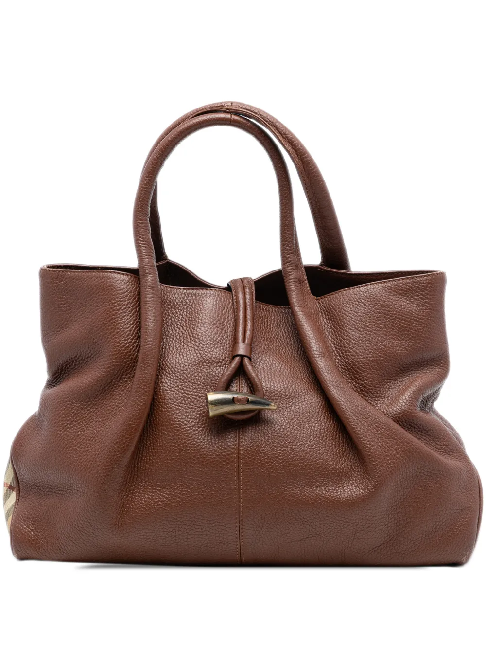 Burberry Pre-Owned 2000-2017 Medium House Check Trimmed Leather Horn Toggle tote bag - Marrone