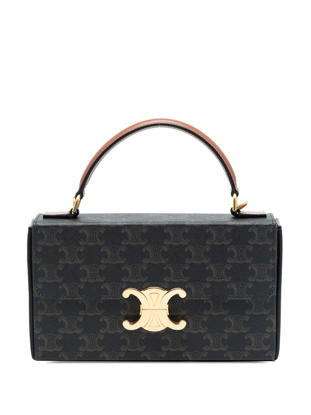 Celine Pre-Owned 2018-2025 Triomphe Coated Canvas Box Top Handle Bag satchel - Marrone