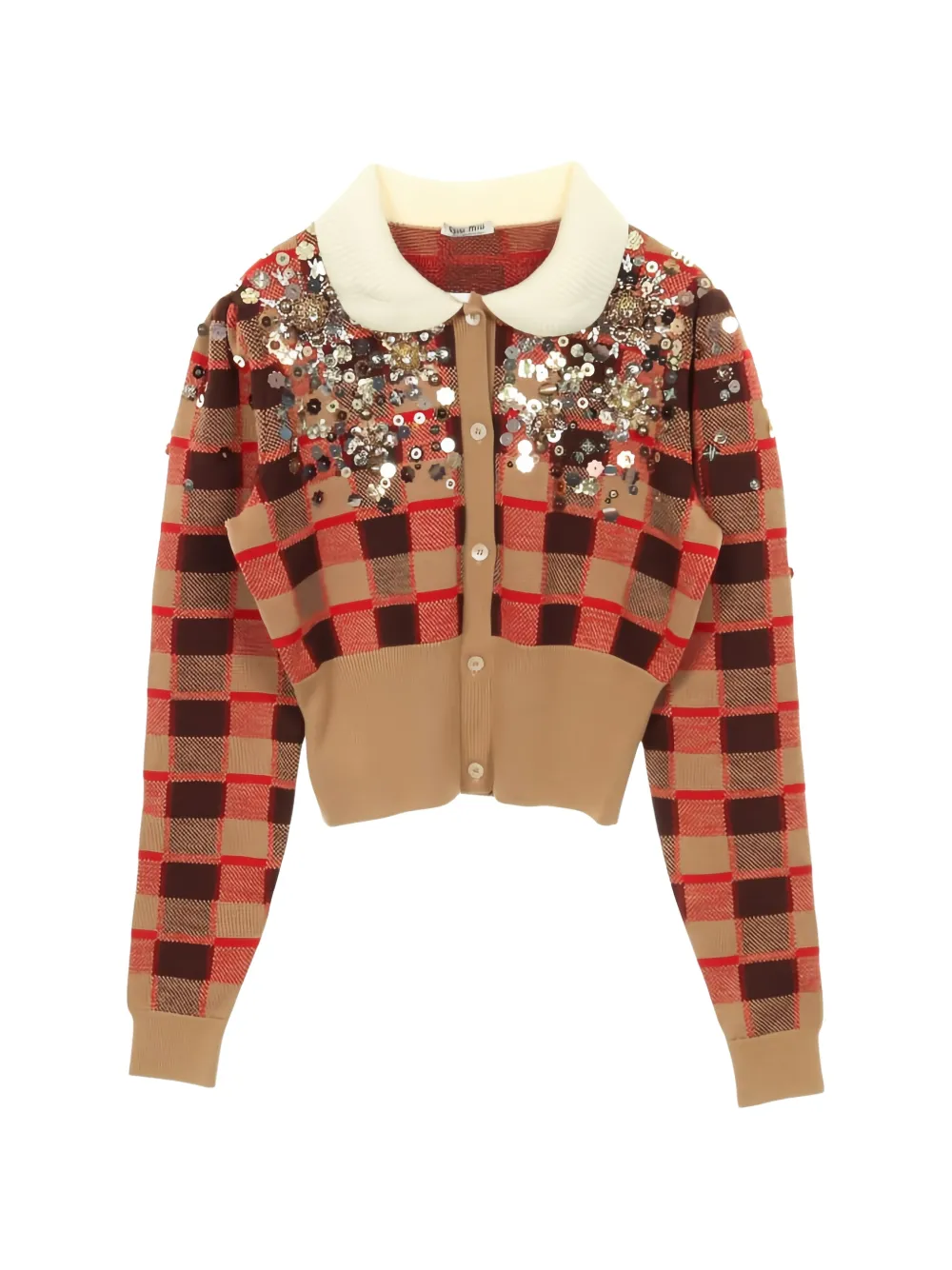 Miu Miu Pre-Owned 2010s check sequin top - Marrone