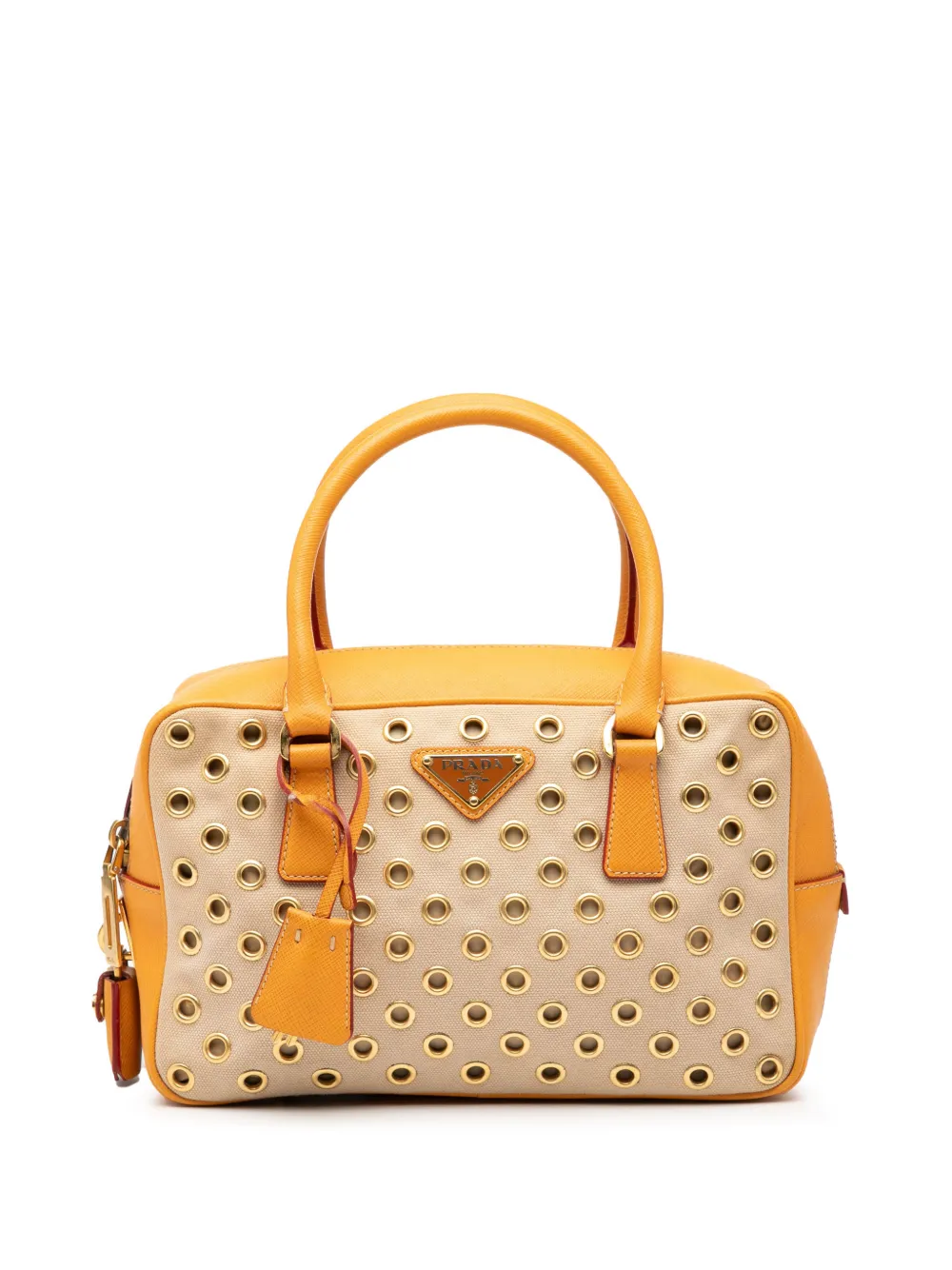 Prada Pre-Owned Borsa a mano Bauletto piccola in tela con finiture in pelle Saffiano 2013-2025 - Marrone