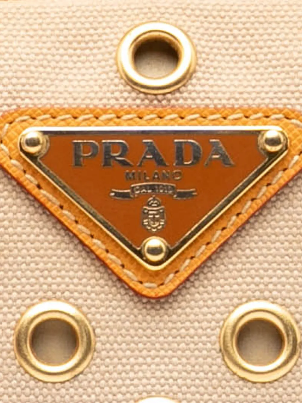2013-2025 Small Saffiano Trimmed Canvas Grommet Bauletto Bag Handbag