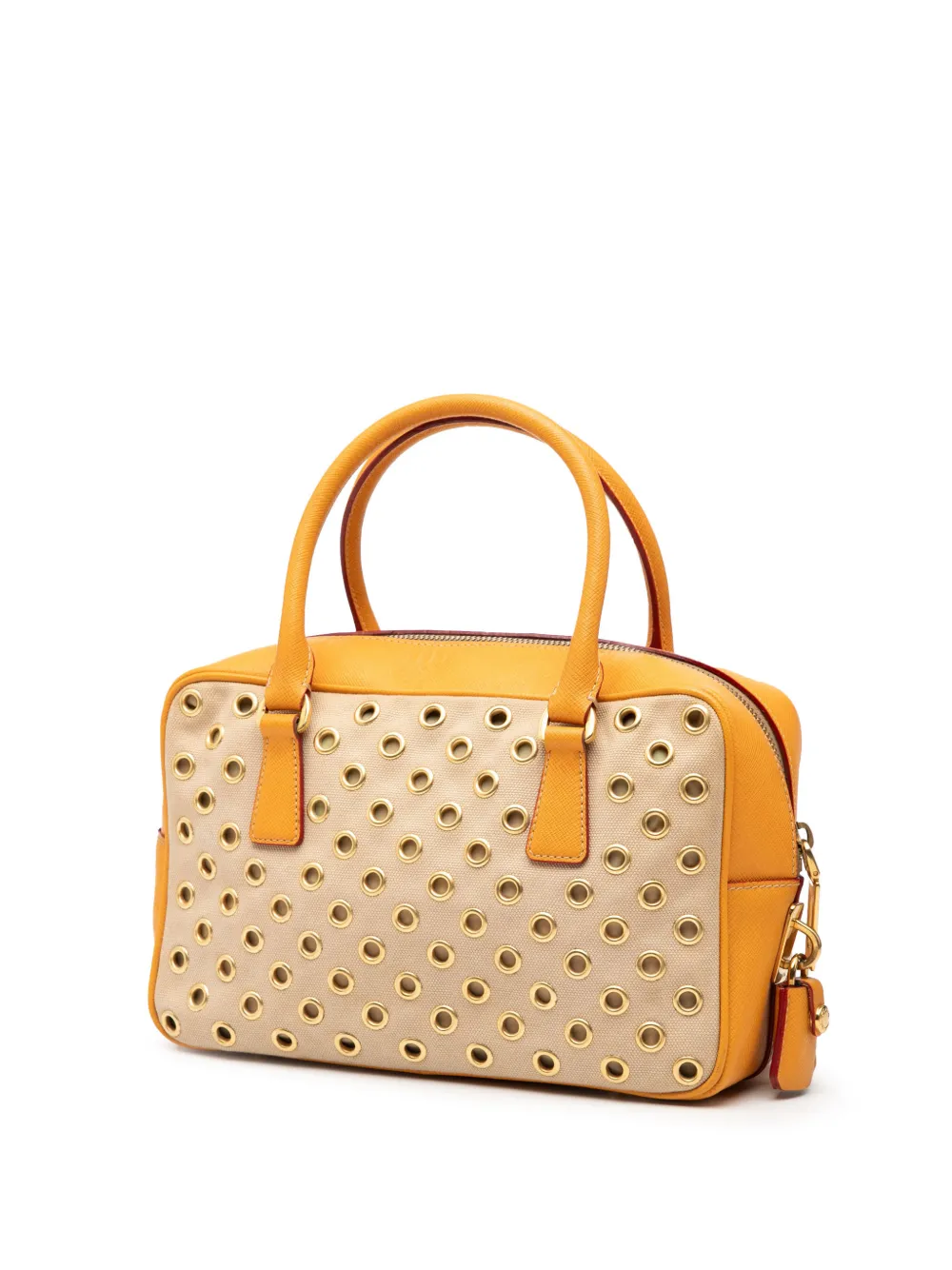 2013-2025 Small Saffiano Trimmed Canvas Grommet Bauletto Bag Handbag