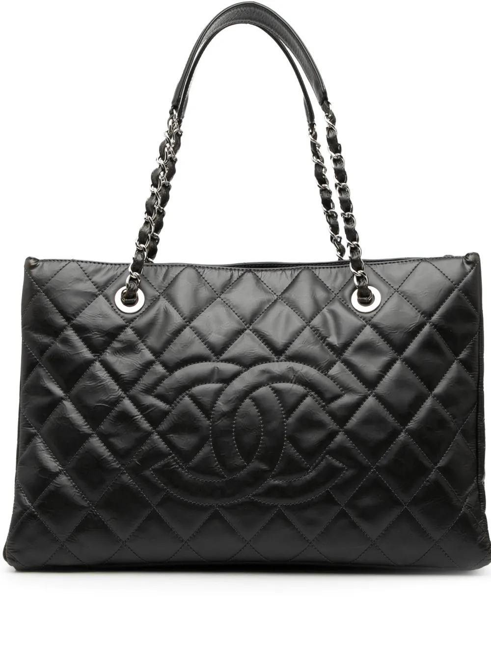 CHANEL Pre-Owned 2009-2010 CC Crinkled Calfskin Chain Shopping tote bag - Nero