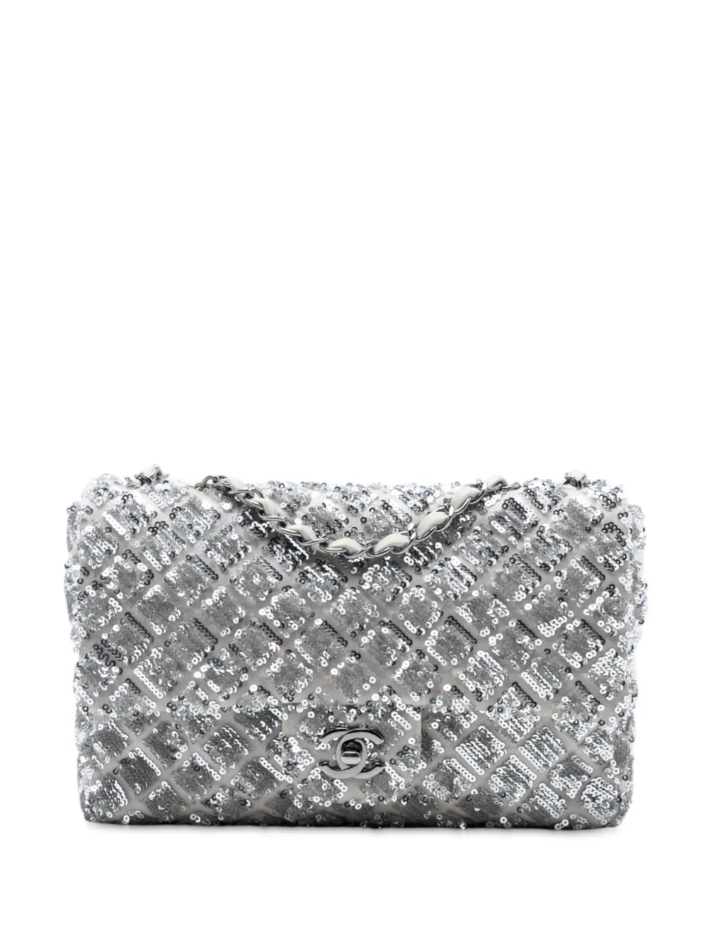 CHANEL Pre-Owned 2012-2013 Medium Classic Satin and Sequin Single Flap shoulder bag - Argento