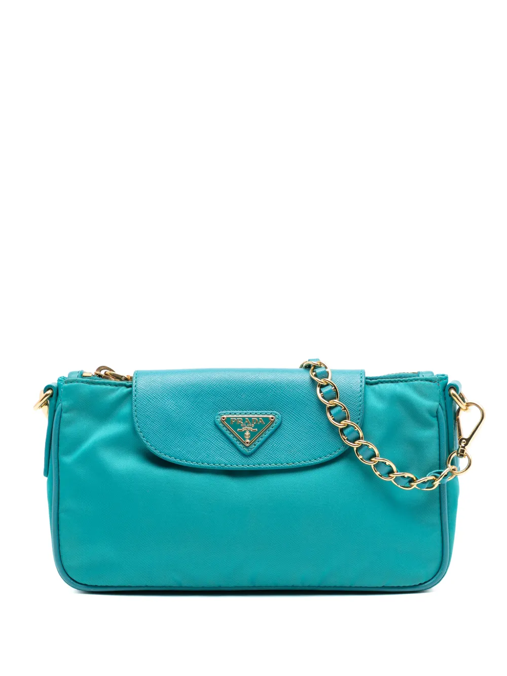 Prada Pre-Owned 2000-2013 Saffiano Trimmed Tessuto Chain crossbody bag - Blu