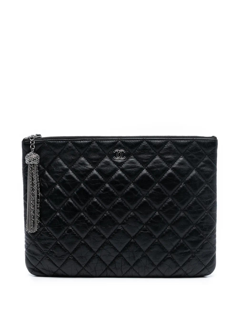 CHANEL Pre-Owned 2018-2019 Medium Quilted Aged Calfskin Chain Tassel O Case clutch bag - Nero