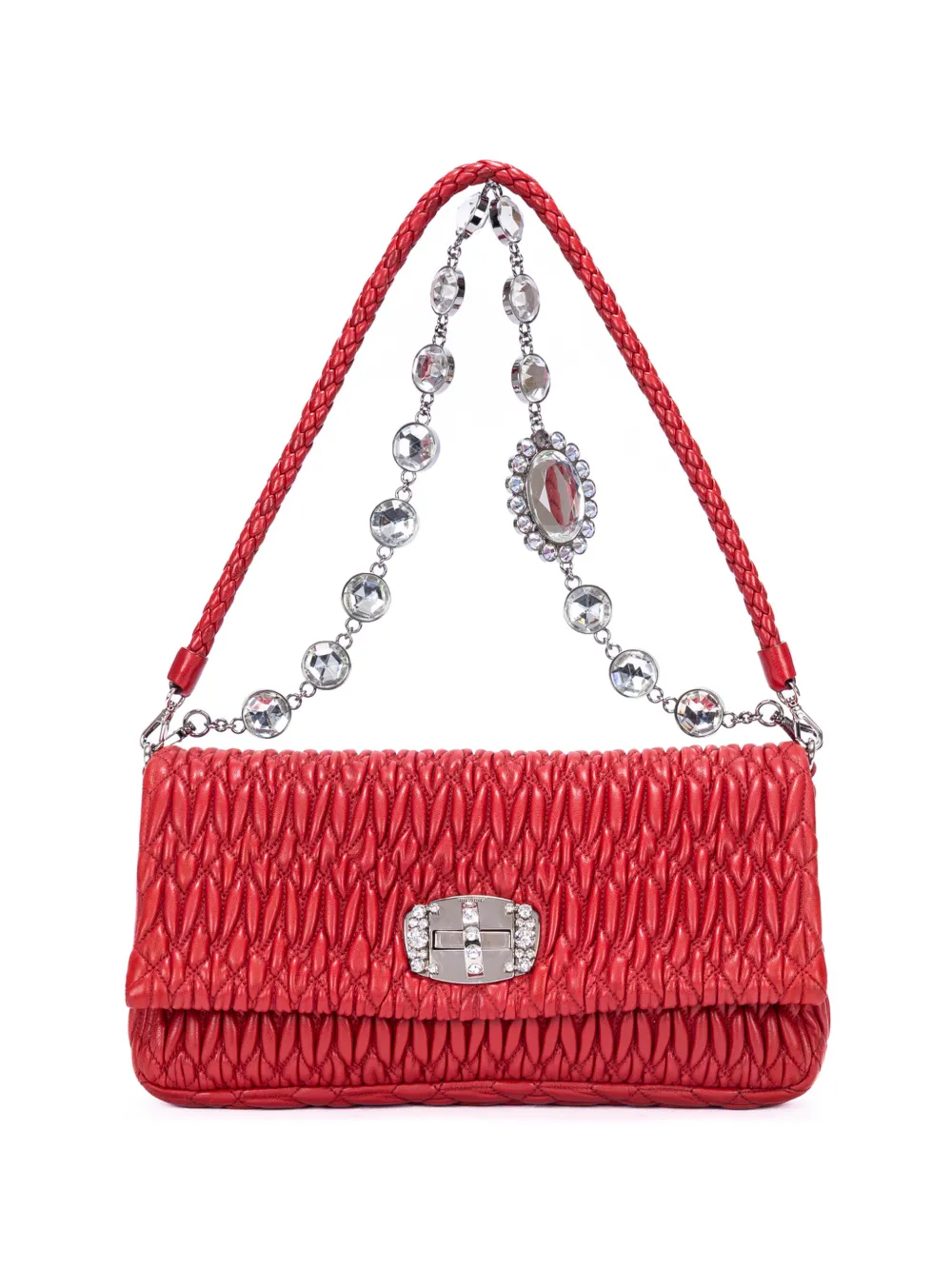 Miu Miu Pre-Owned matelassé-effect leather shoulder bag - Rosso