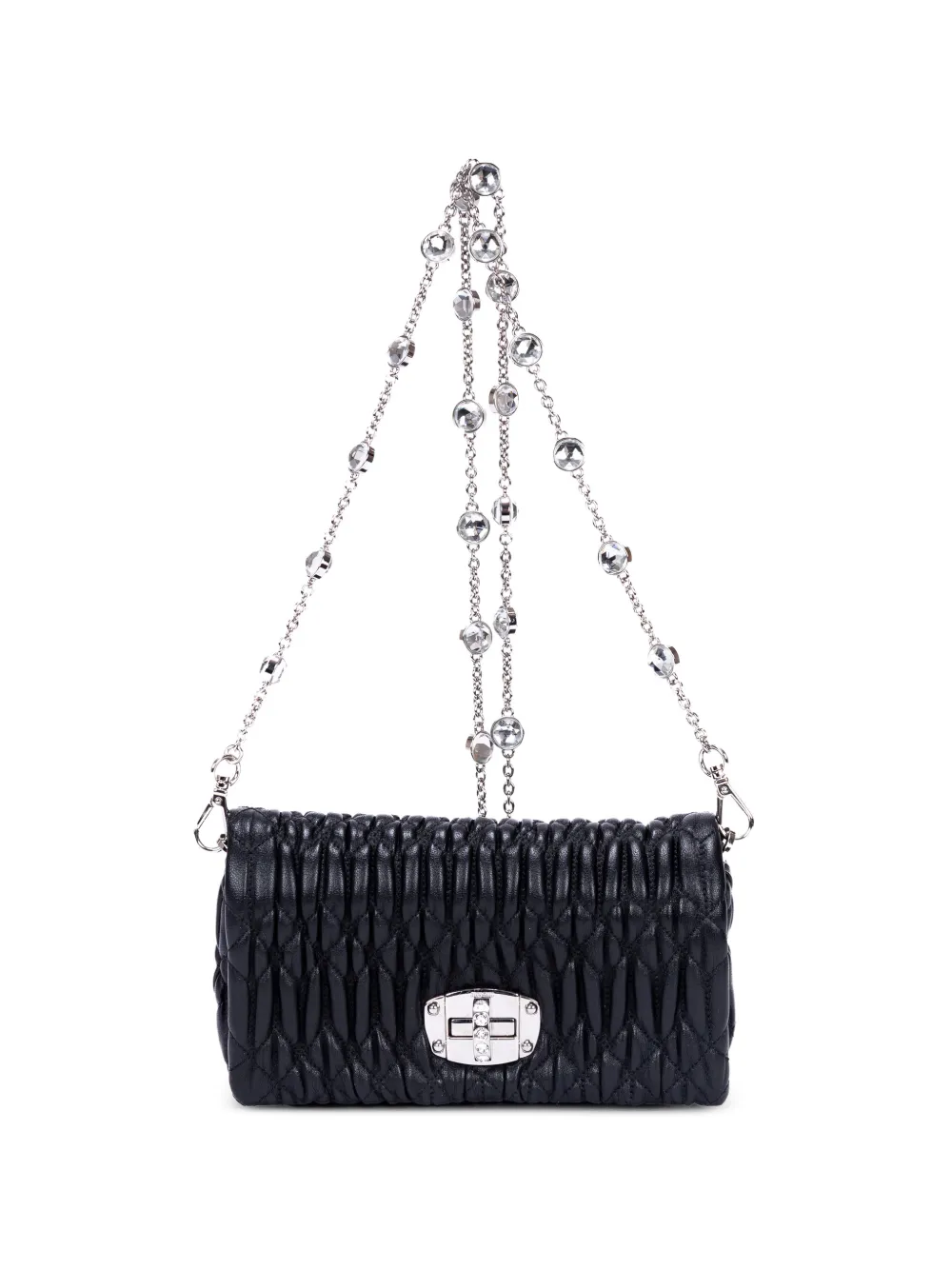Miu Miu Pre-Owned Cloqué chain-strap crystal-embellishment clutch bag - Nero