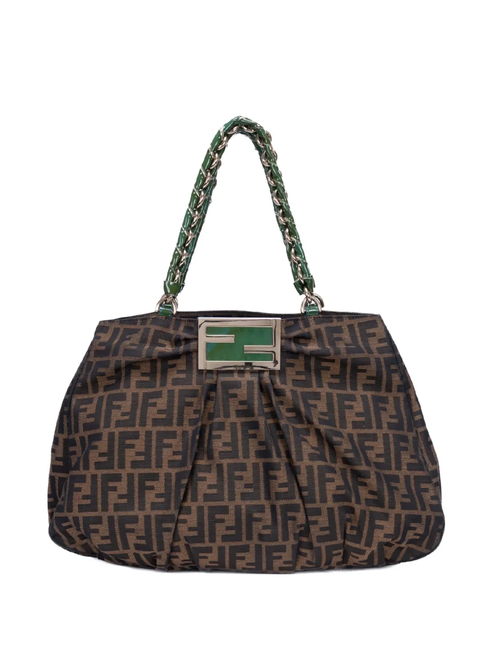 Fendi Pre-Owned large Mia logo-plaque shoulder bag - Marrone