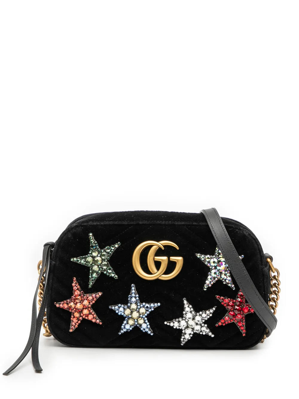 Gucci Pre-Owned 2016-2025 Small GG Marmont Matelasse Velvet Crystal Stars crossbody bag - Nero