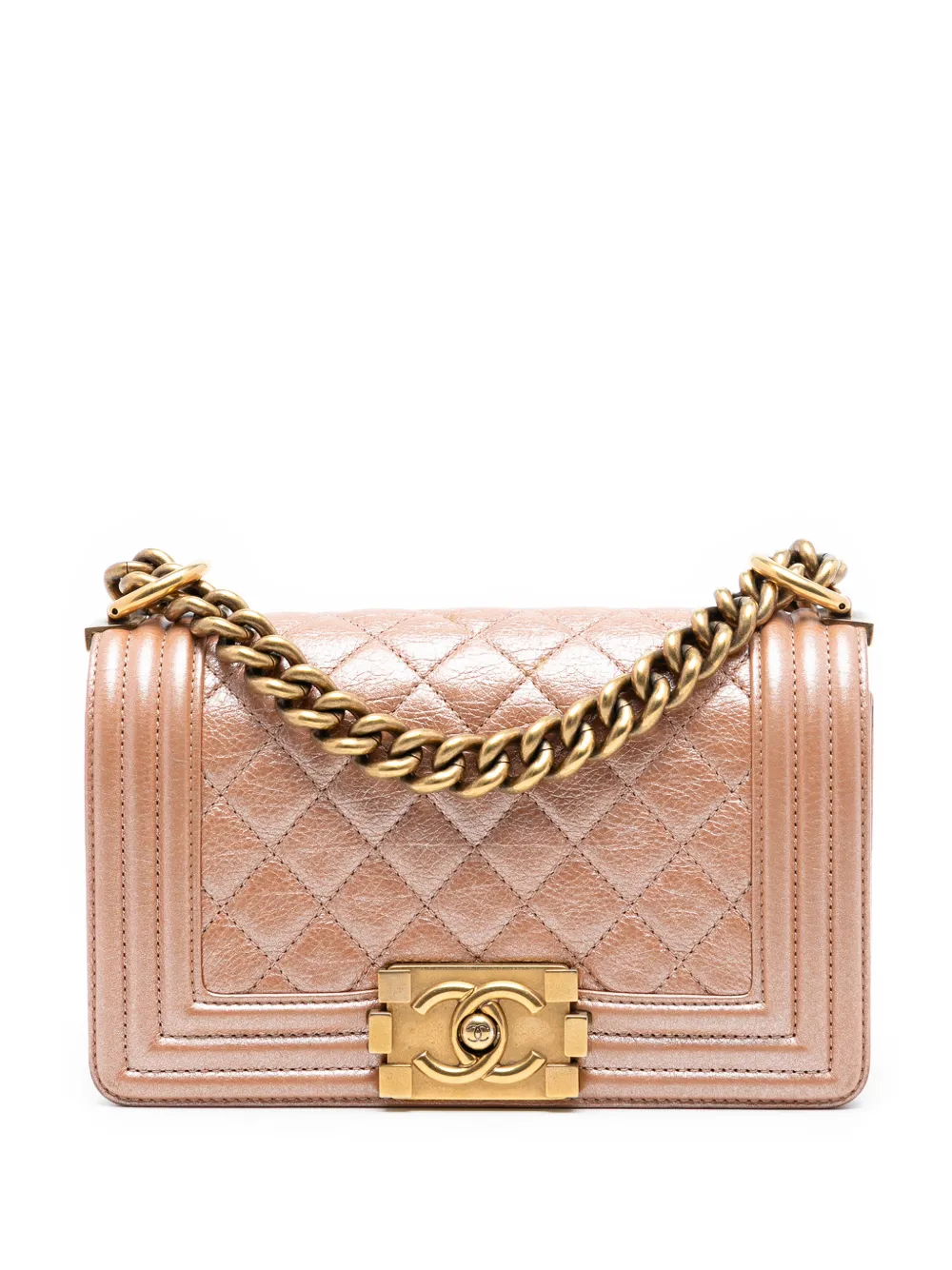 CHANEL Pre-Owned 2014-2015 Small Quilted Metallic Calfskin Boy Flap crossbody bag - Arancione
