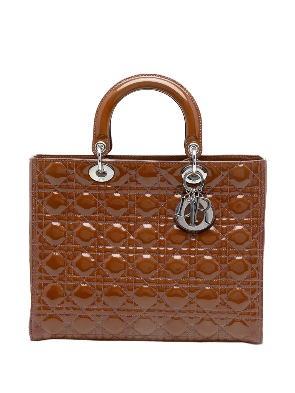 Christian Dior Pre-Owned 2011 Large Patent Cannage Lady Dior satchel - Marrone