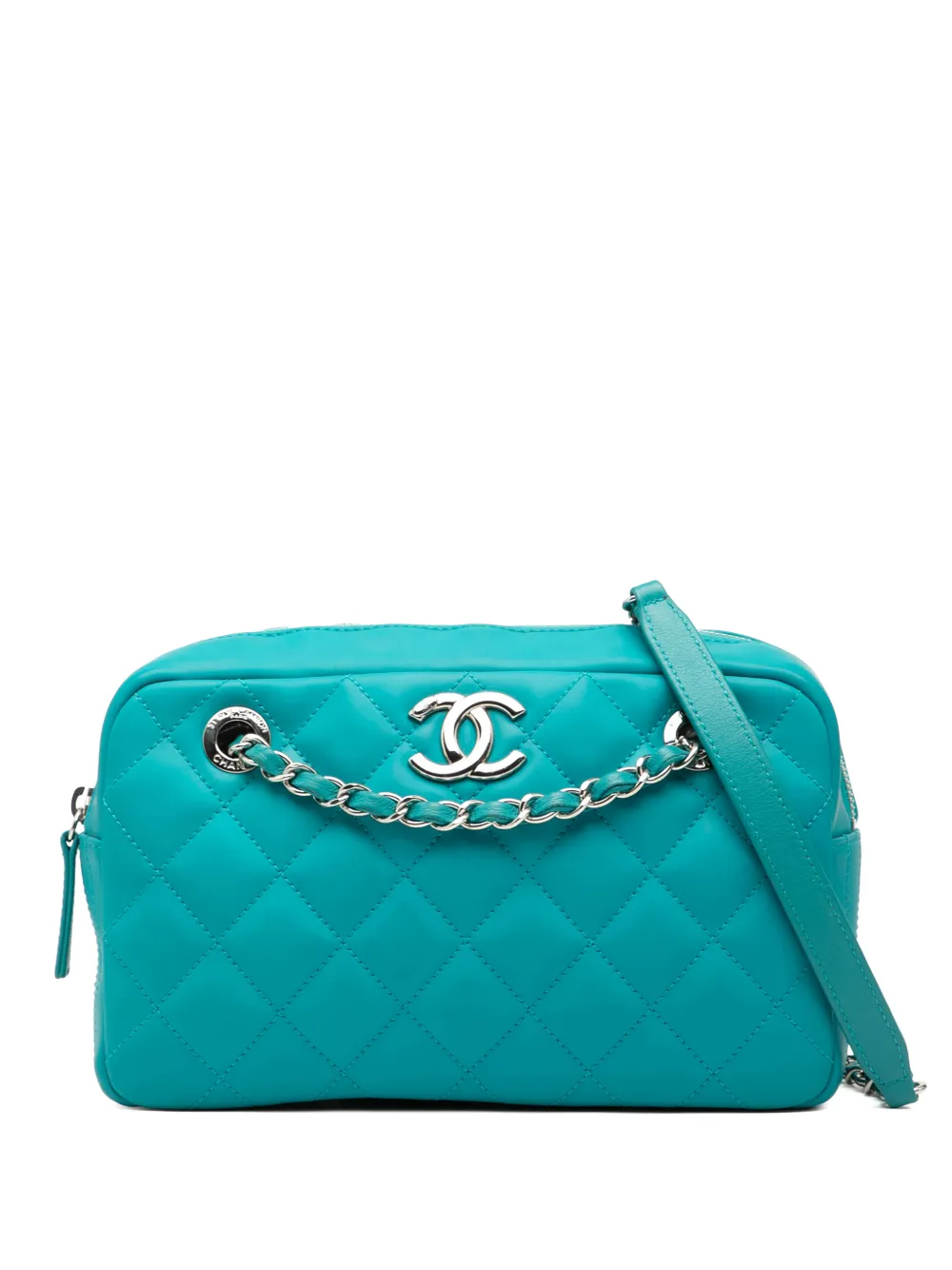 CHANEL Pre-Owned 2015-2016 Medium CC Quilted Rubberized Lambskin Coco Rain Camera Bag crossbody bag - Blu