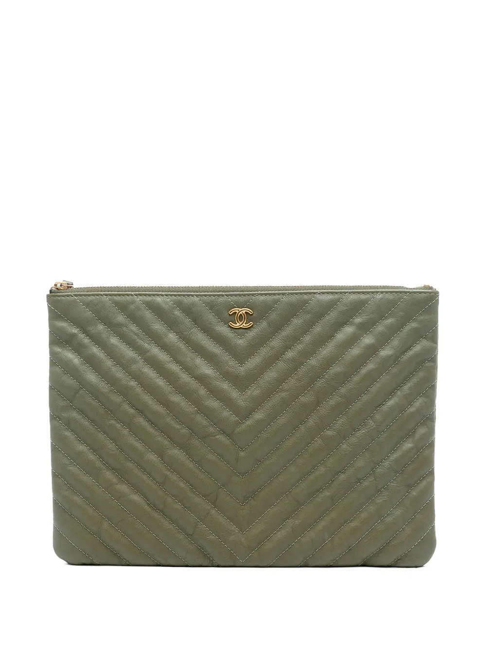 CHANEL Pre-Owned 2016-2017 Medium Chevron Caviar O Case clutch bag - Verde