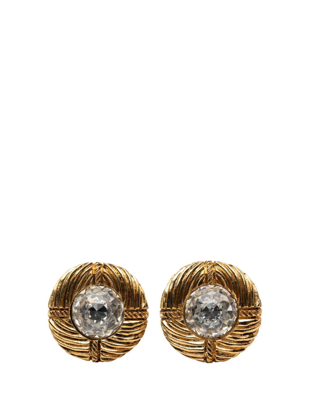 CHANEL Pre-Owned 1970-1980 Gold Plated Rhinestone Round Clip On Earrings costume earrings - Oro