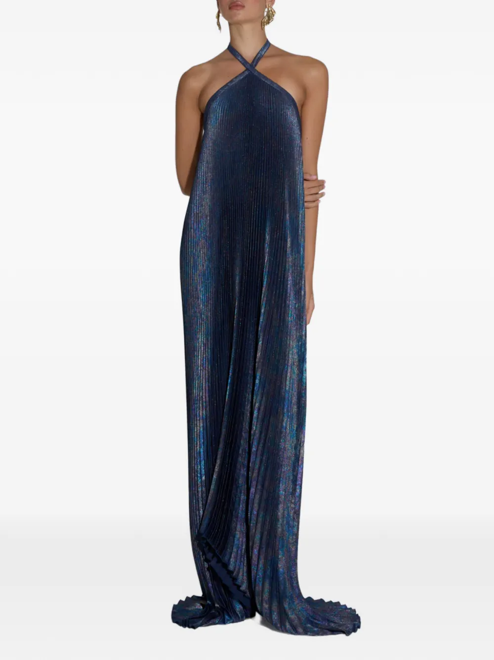 L'IDÉE Deesse pleated halterneck maxi dress - Blue