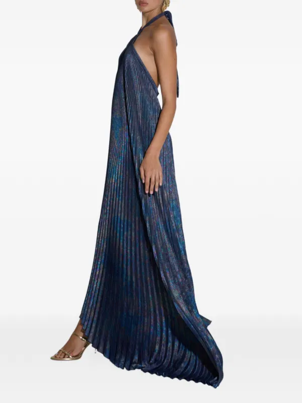 l idée deesse halter pleated column maxi dress L'IDÉE Deesse Pleated Halterneck Maxi Dress | Blue