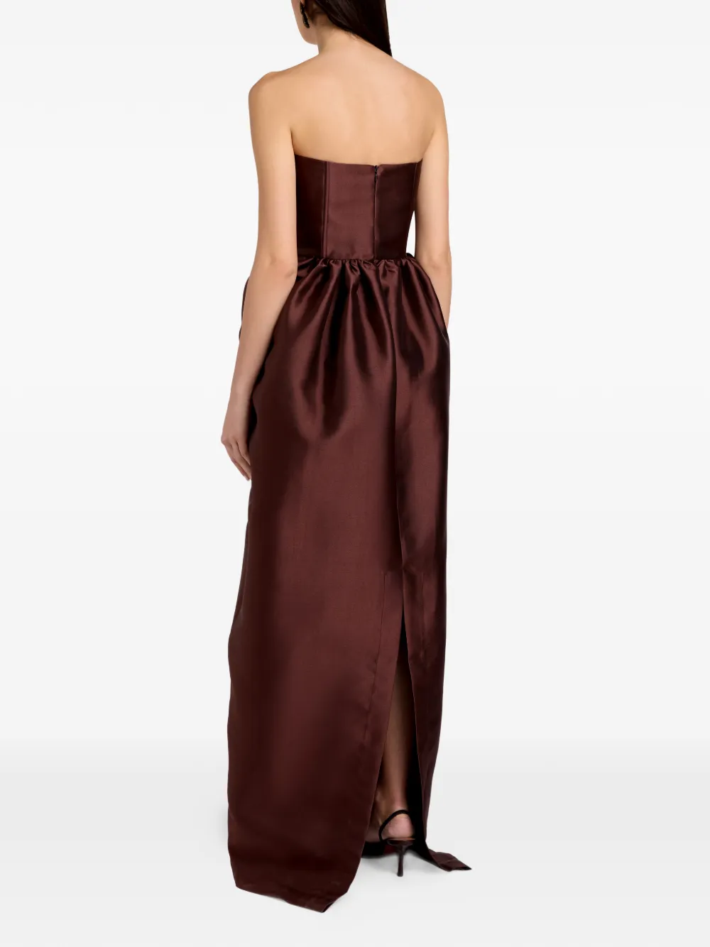Marques'Almeida Gesmockte strapless maxi-jurk Bruin