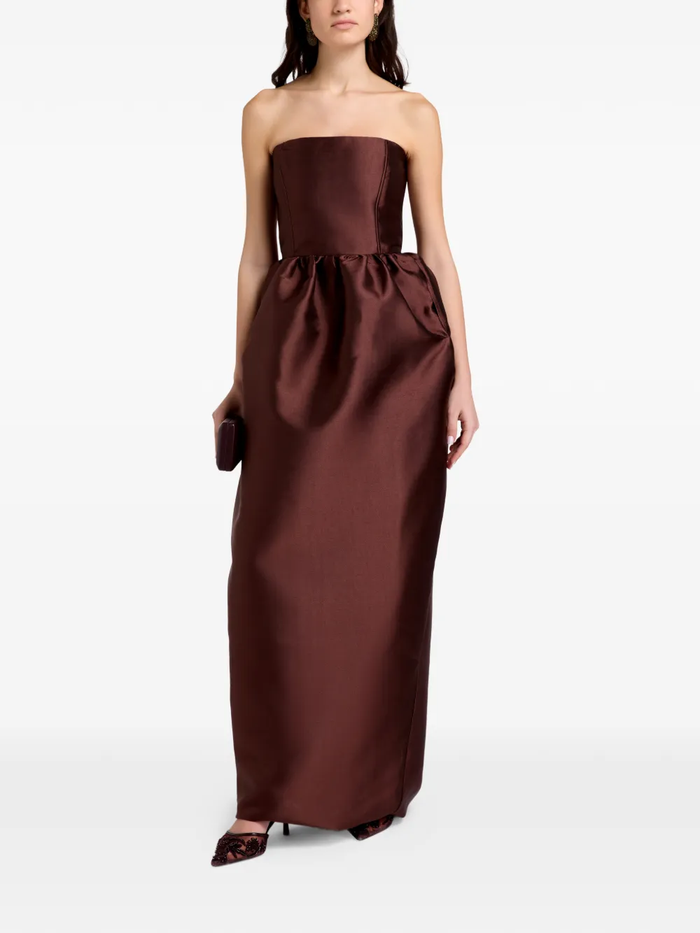 Marques'Almeida strapless gathered maxi dress - Marrone