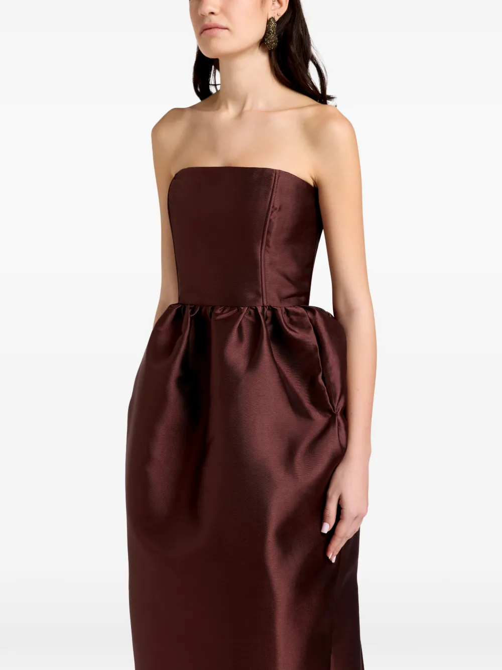 Marques'Almeida Gesmockte strapless maxi-jurk Bruin