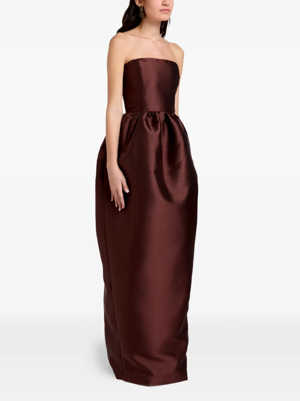 Marques'Almeida Gesmockte strapless maxi-jurk Bruin