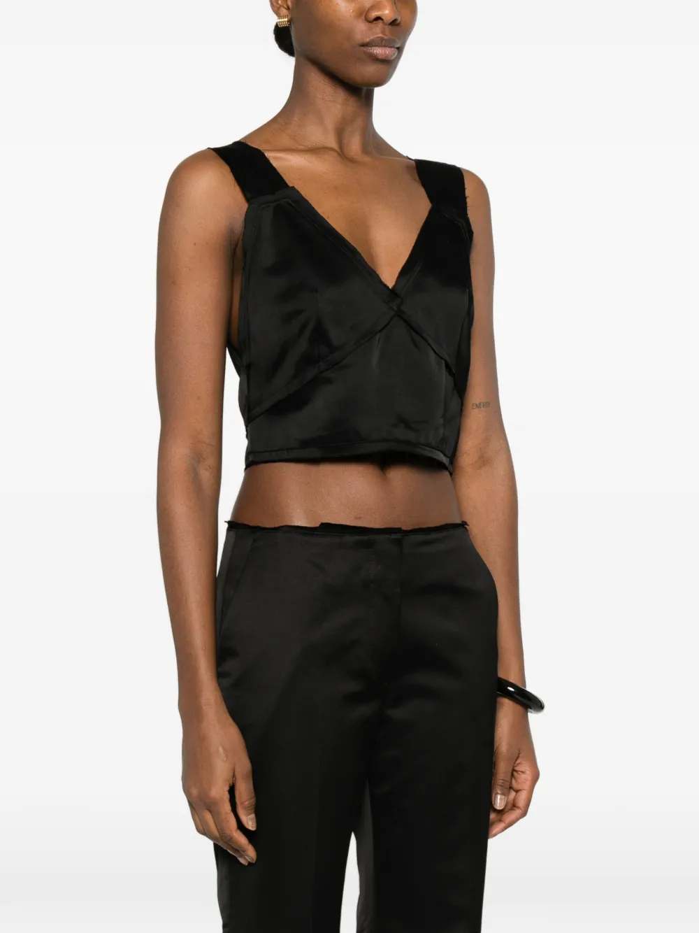 TOTEME Cropped satijnen hemd Zwart
