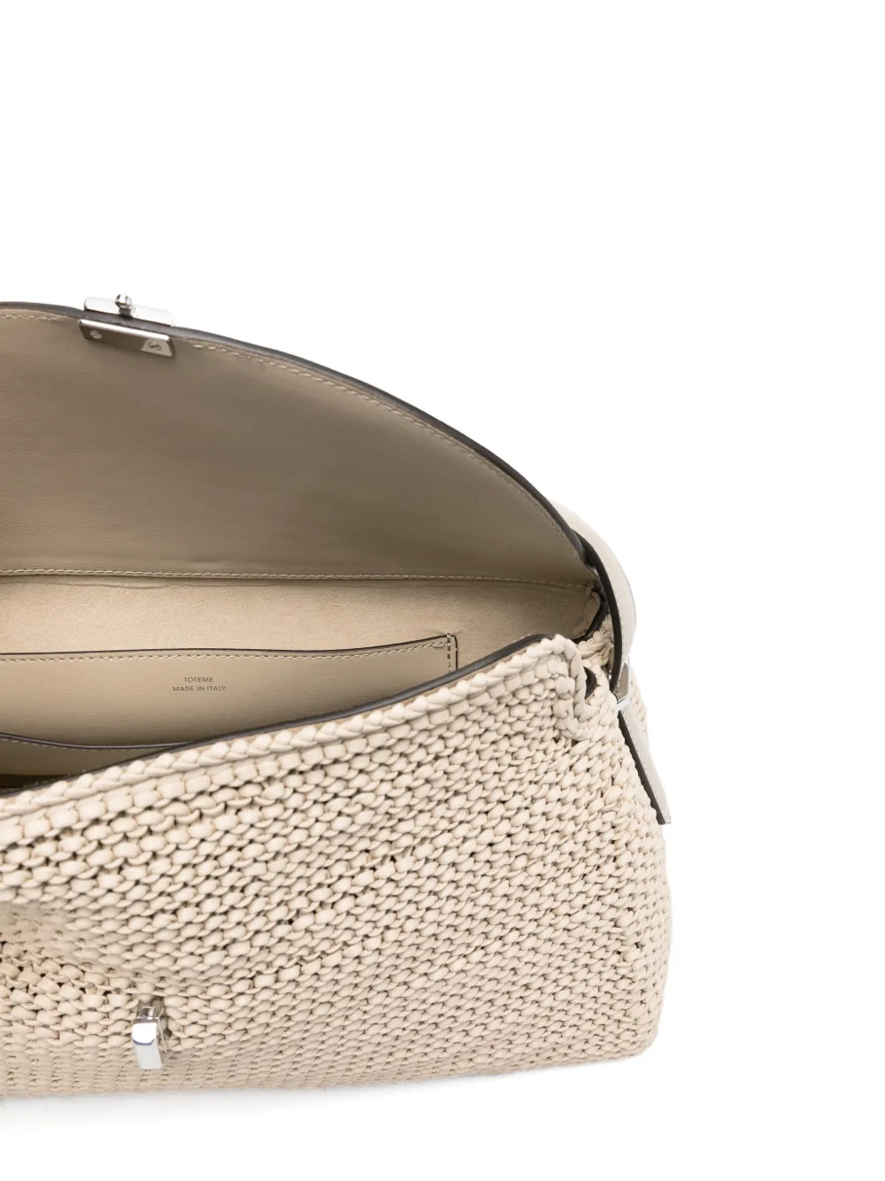 TOTEME T-Lock tas van geweven leer met handvat Beige