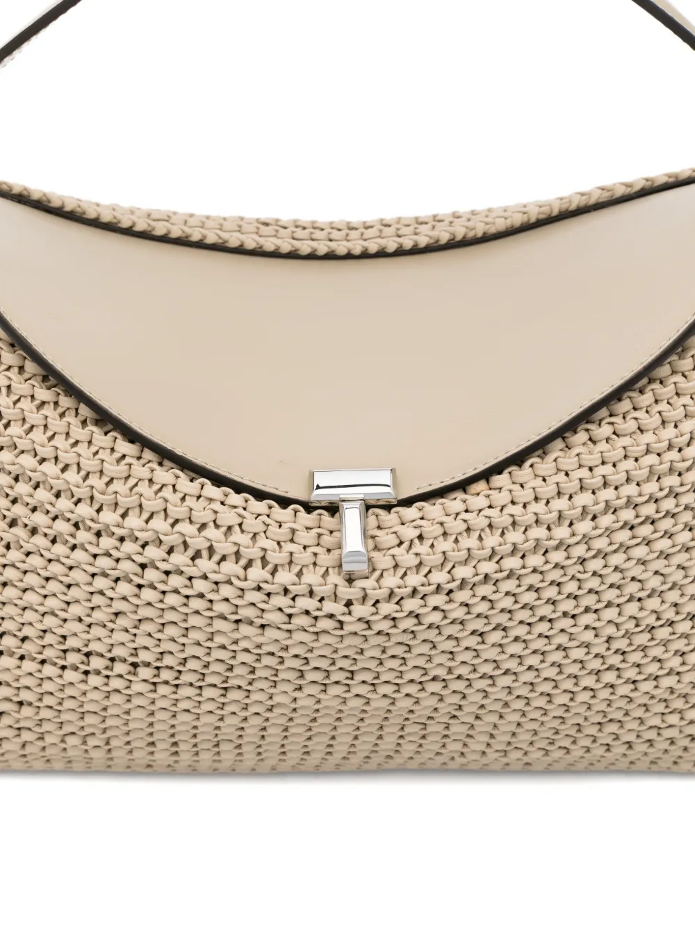 TOTEME T-Lock tas van geweven leer met handvat Beige