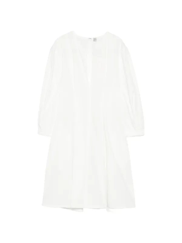TOTEME Balloon Sleeve Cotton Dress | White | FARFETCH
