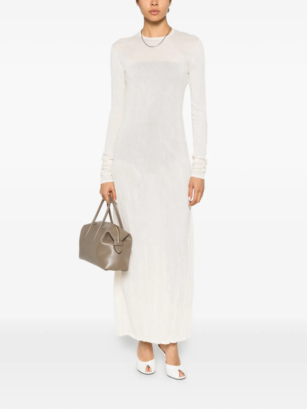 TOTEME crinkled long-sleeves midi dress - Toni neutri