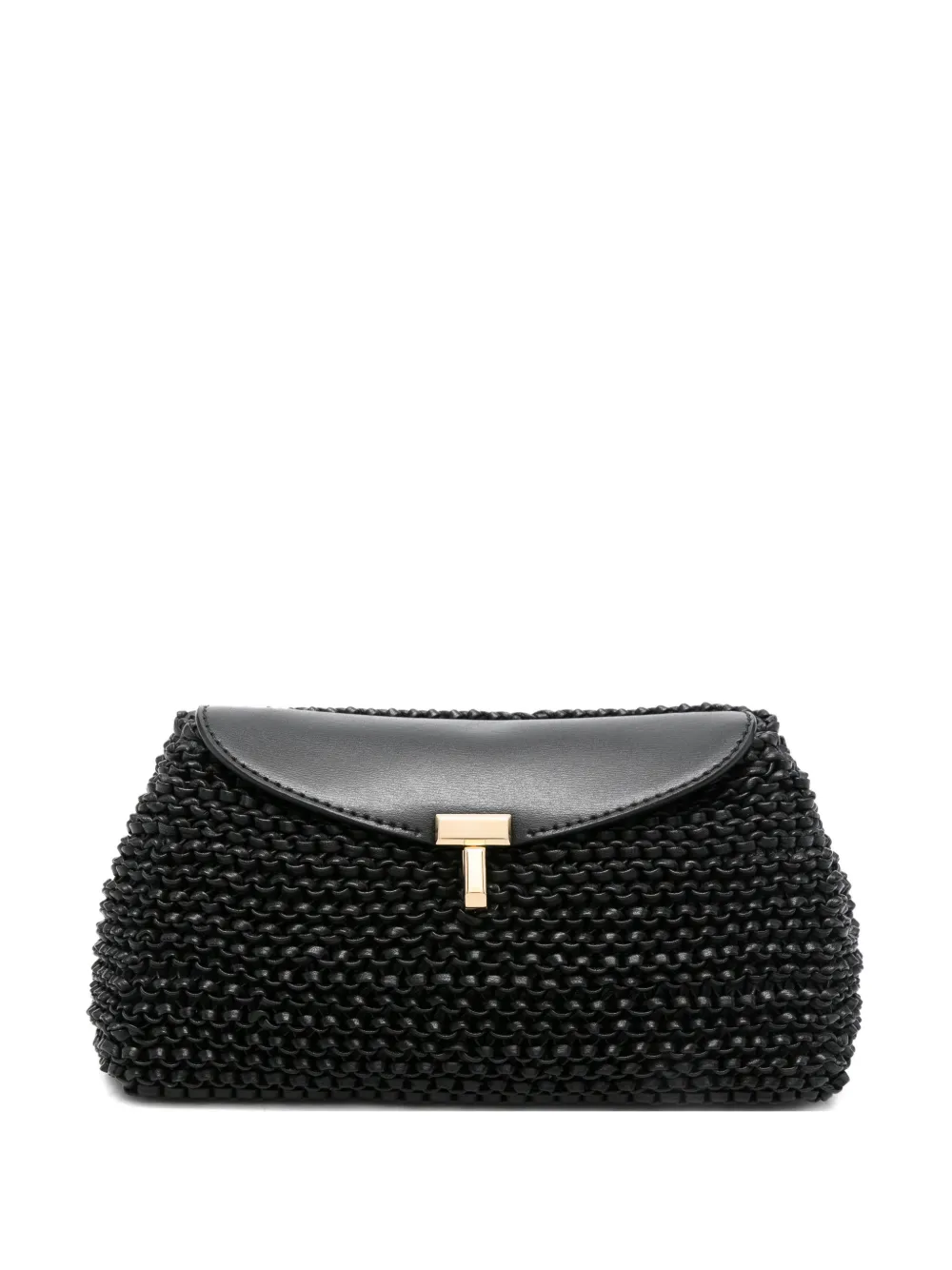 TOTEME Clutch T-Lock mini in pelle intrecciata - Nero