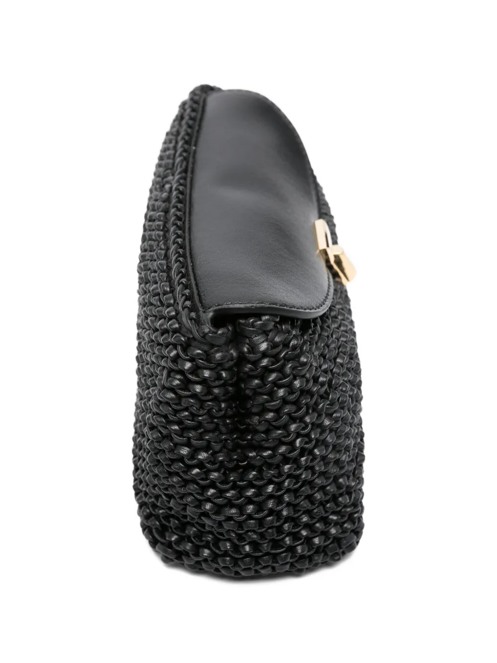  Toteme Mini T-lock Woven Leather Clutch Bag - Black 