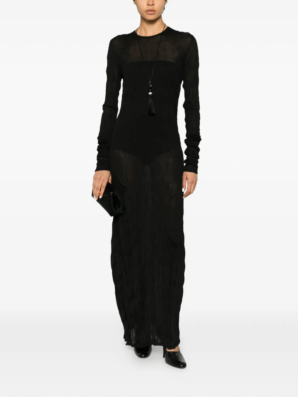 TOTEME crinkled long-sleeves maxi dress - Nero