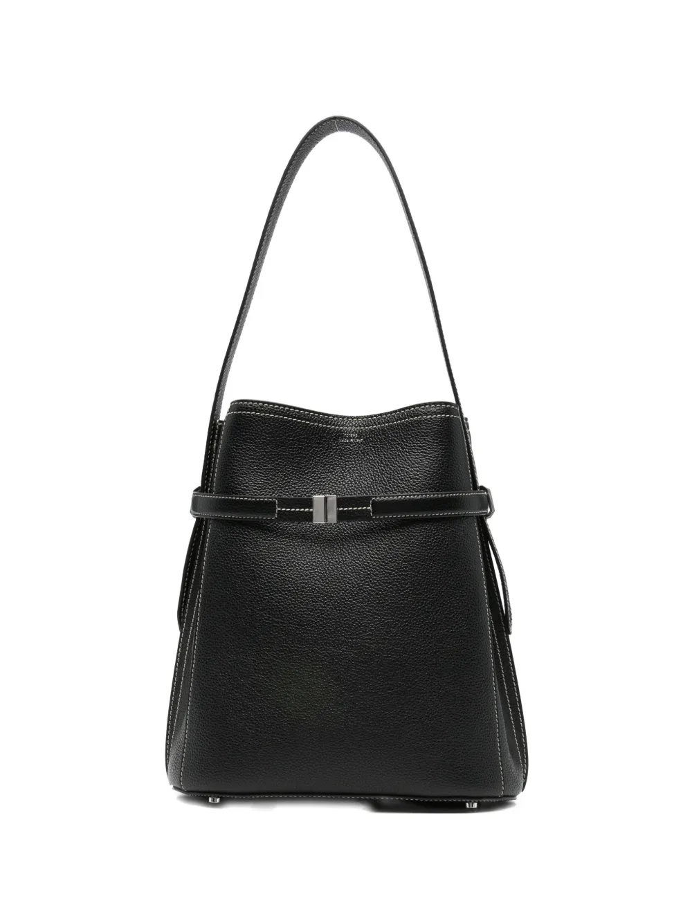 TOTEME belted grained leather bucket bag - Nero