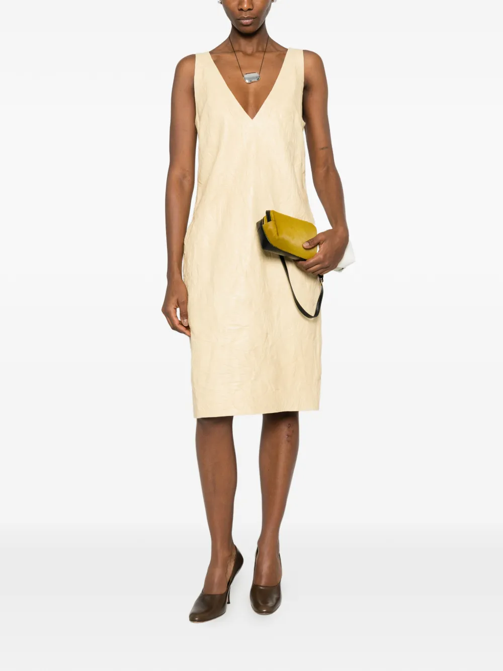 Crinkled V-Neck Dress