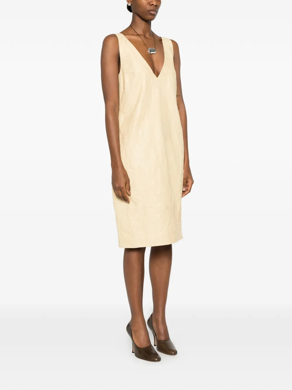 Crinkled V-Neck Dress