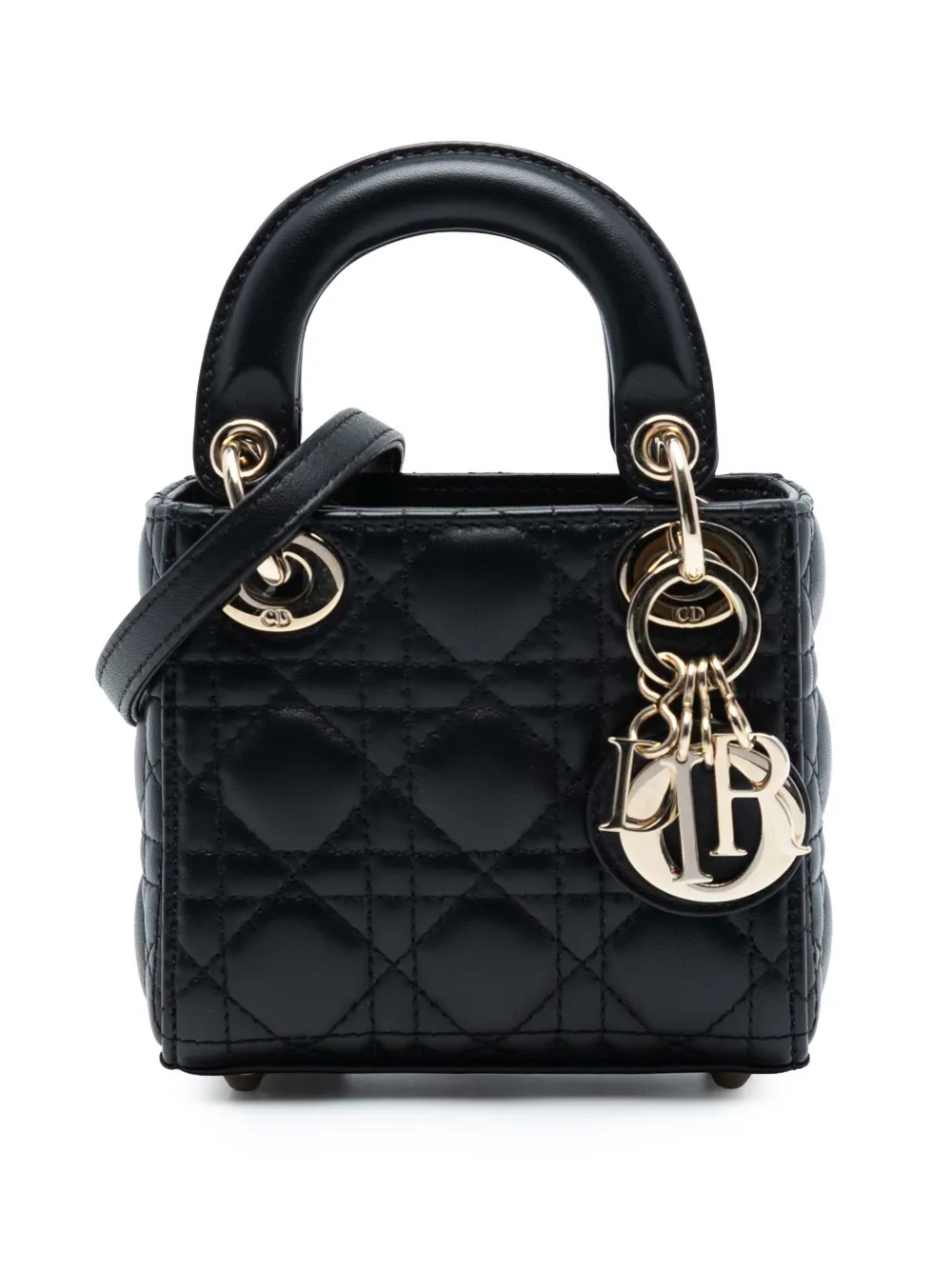 Christian Dior Pre-Owned 2021 Micro Lambskin Cannage Lady Dior satchel - Nero